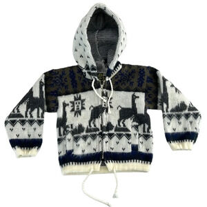 Tejidos Gray White Fair Isle Knit Zip Up‎ Sweater Kids Boys 0 Baby Hooded